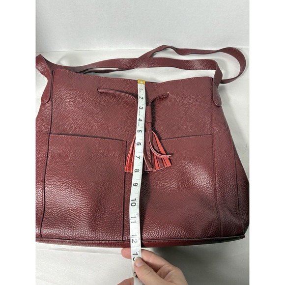LAGGO burgundy‎ pebbled leather Drawstring Sholder Bag Boho magnetic closure - Picture 10 of 11
